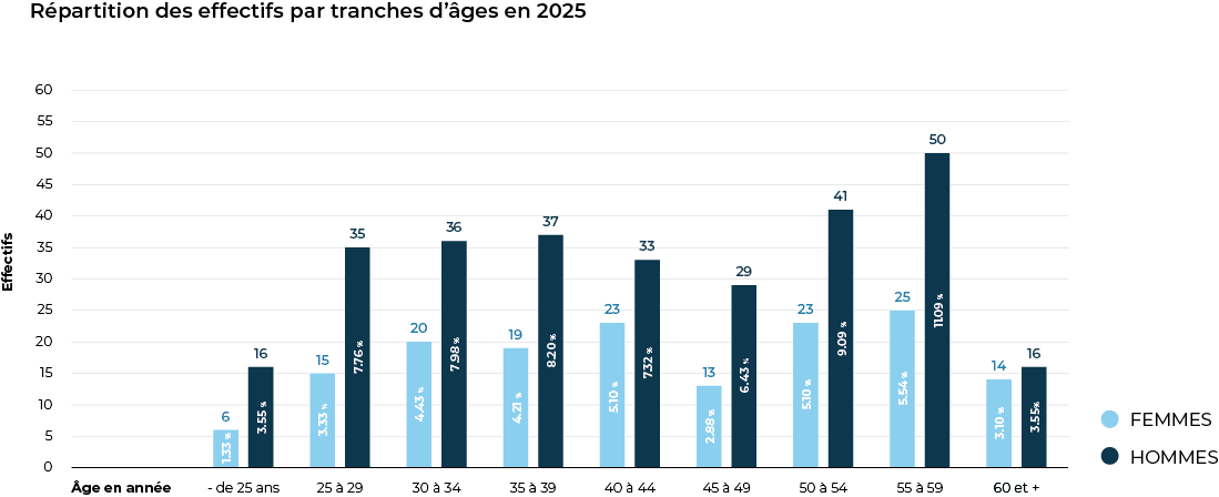 Pyramide de répartition des effectifs en fonction de l'âge chez Signaux Girod